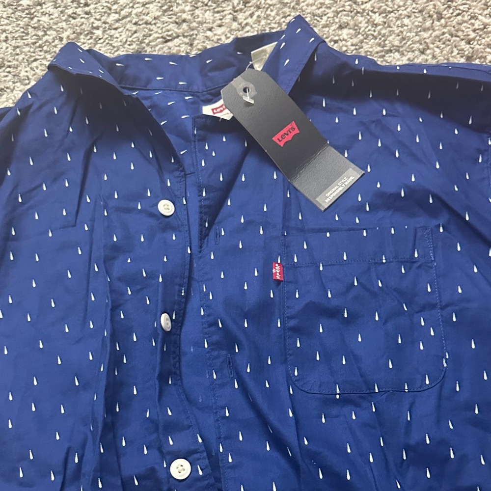 Levi's Men's Blue Patterned Short Sleeve Shirt
